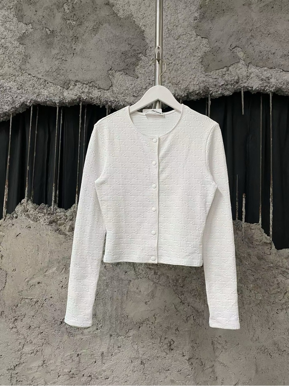 Alexander Wang White Textured Button-Front Cropped Cardigan